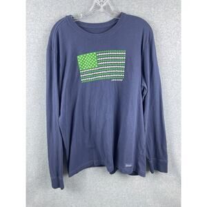 Life is Good Shirt Size L Blue Long Sleeve Crusher Tee American Flag Clover